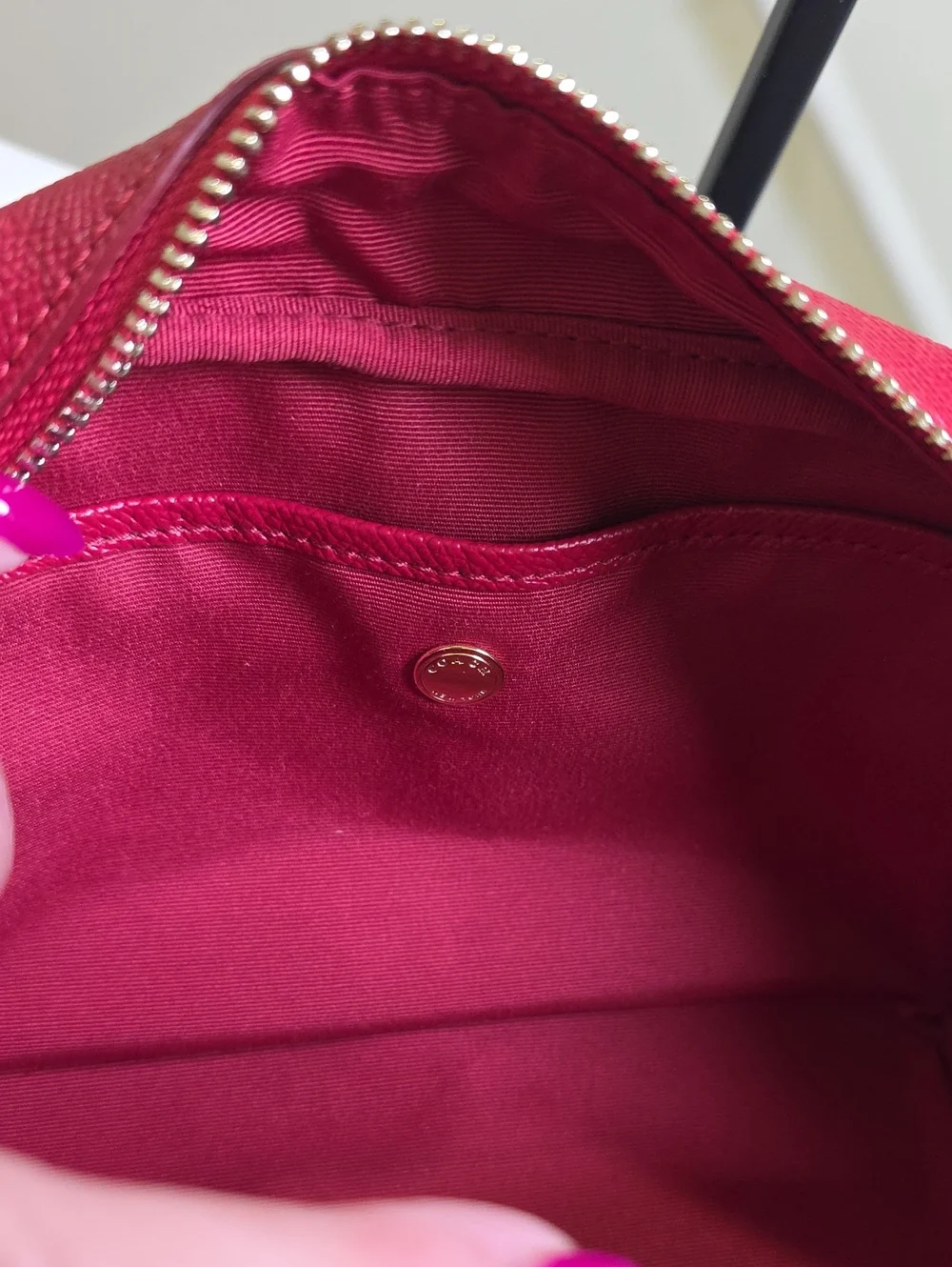 COACH F24797 True Red Crossgrain Leather Boxy Cosmetic Wristlet/Case EUC